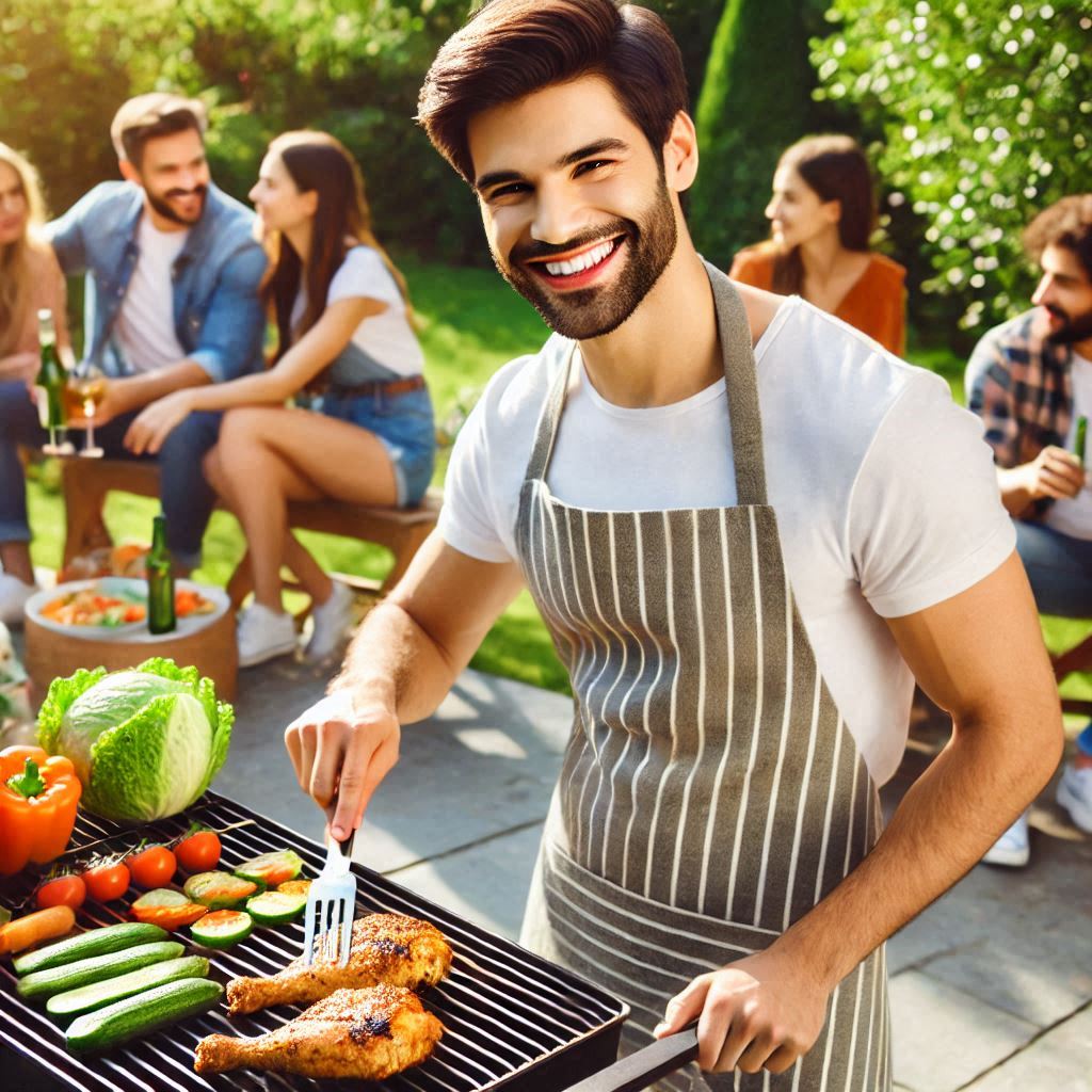 Person at a very clean grill cooking, using BBQ and grill cleaning products from Ultimate-Clean-Team