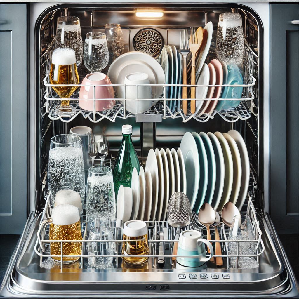 Person cleaning a dishwasher, including removing stains and odors, using dishwasher cleaning products from Ultimate-Clean-Team